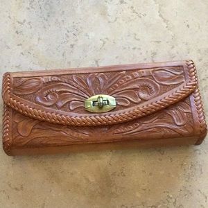 Vintage Hand tooled leather clutch